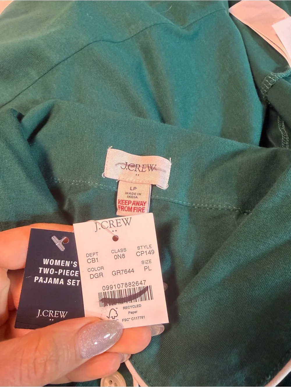 J.Crew petite long sleeve pajama set in dark green